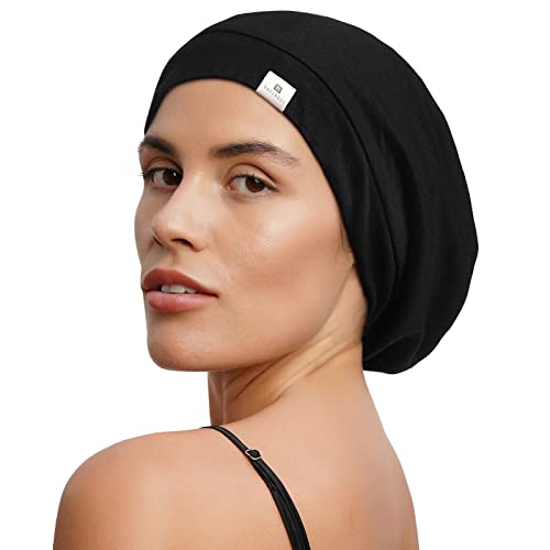YANIBEST Silk Satin Bonnet Hair Cover Sleep Cap - Adjustable Stay on Silk Lined Slouchy Beanie Hat for Night Sleeping