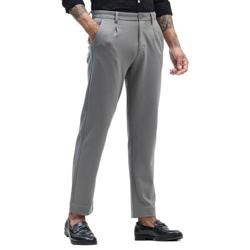 Image of SNITCH Men Formal Trousers | Slim Fit Mid Rise Plain Design | Viscose Blend & Wrinkle-Resistant Fabric for Office