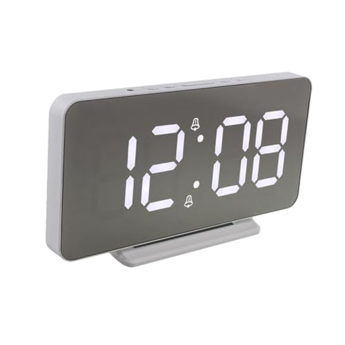 Angoily 給電大画面ミラーデジタル目覚まし時計 三段調光機能付き 静音多機能卓上クロック 寝室用シンプルホームデコレーション