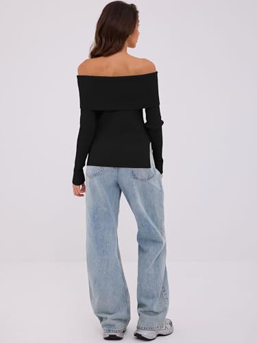 ZAFUL Womens Off The Shoulder Pullover Sweater Long Sleeve Fall Ribbed Knit Tops Sexy Y2K Outfits4
