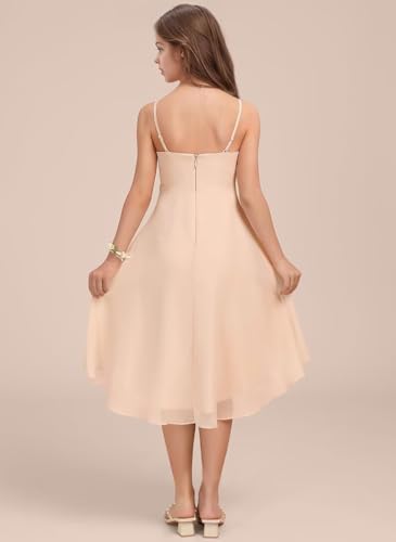 dideyttawl Short Junior Bridesmaid Dresses Pleated Chiffon Hi-Lo Flower Girls Dress Spaghetti Straps Flowy Gown 25042