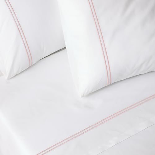 Image of Bedsheet Set | GOTS Certified 100% Organic Cotton Percale | 200 TC | Breathable & Skin-Friendly (Single, Dusty Pink On White)