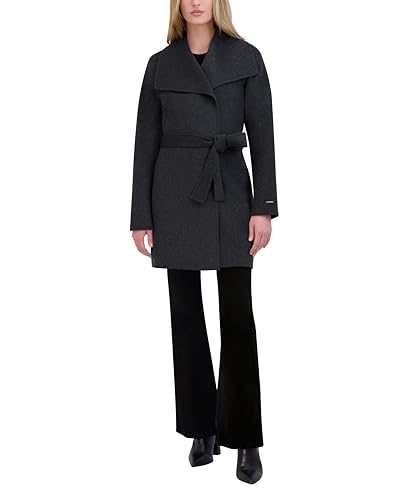 Image of TAHARI Women's Double-faced Luxury Soft Wool Blend Peacoat- Wrap Wool Coat With Removable Belt