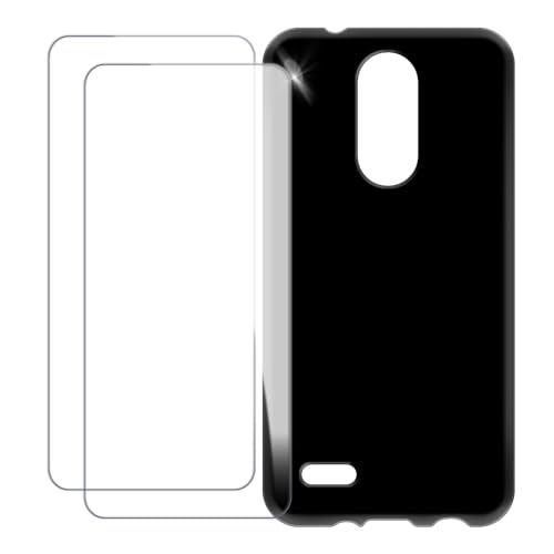 UOGNADGD Compatible with LG Phoenix 3 Case Colorful Custom Cover with 2 Pack Tempered Glass Screen Protectors - Shockproof Scratch-Resistant (Black)