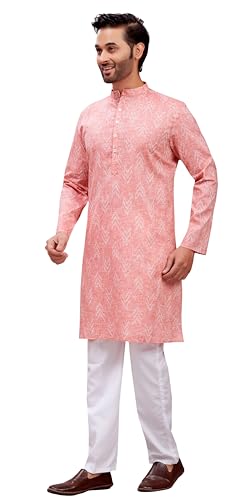 Image of Studio Shringaar Men's Cotton Blend Relaxed Fit Ikat Printed Knee Length Kurta