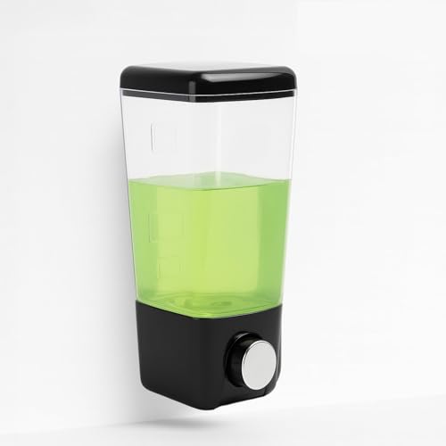 Image of HOUZA Wall Mounted Liquid Soap Dispenser for Wash Basin & Kitchen Sink | Refillable Shampoo, Conditioner, Sanitizer, Hand Wash Dispenser Bottles | Transparent Liquid Level Indicator (400 ML, Black)