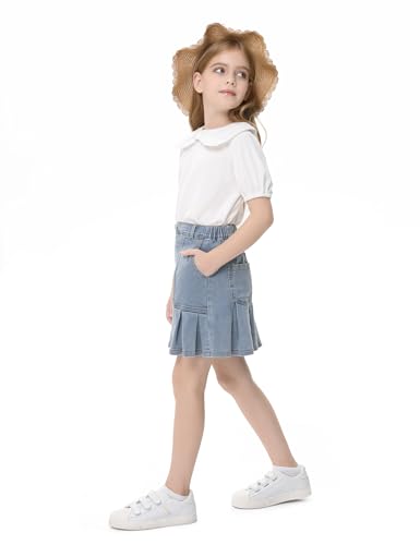 Image of 2026 Girl's Denim Skirts Elastic Waist Pleated Toddler Girls Jean Skirt Size 3-12
