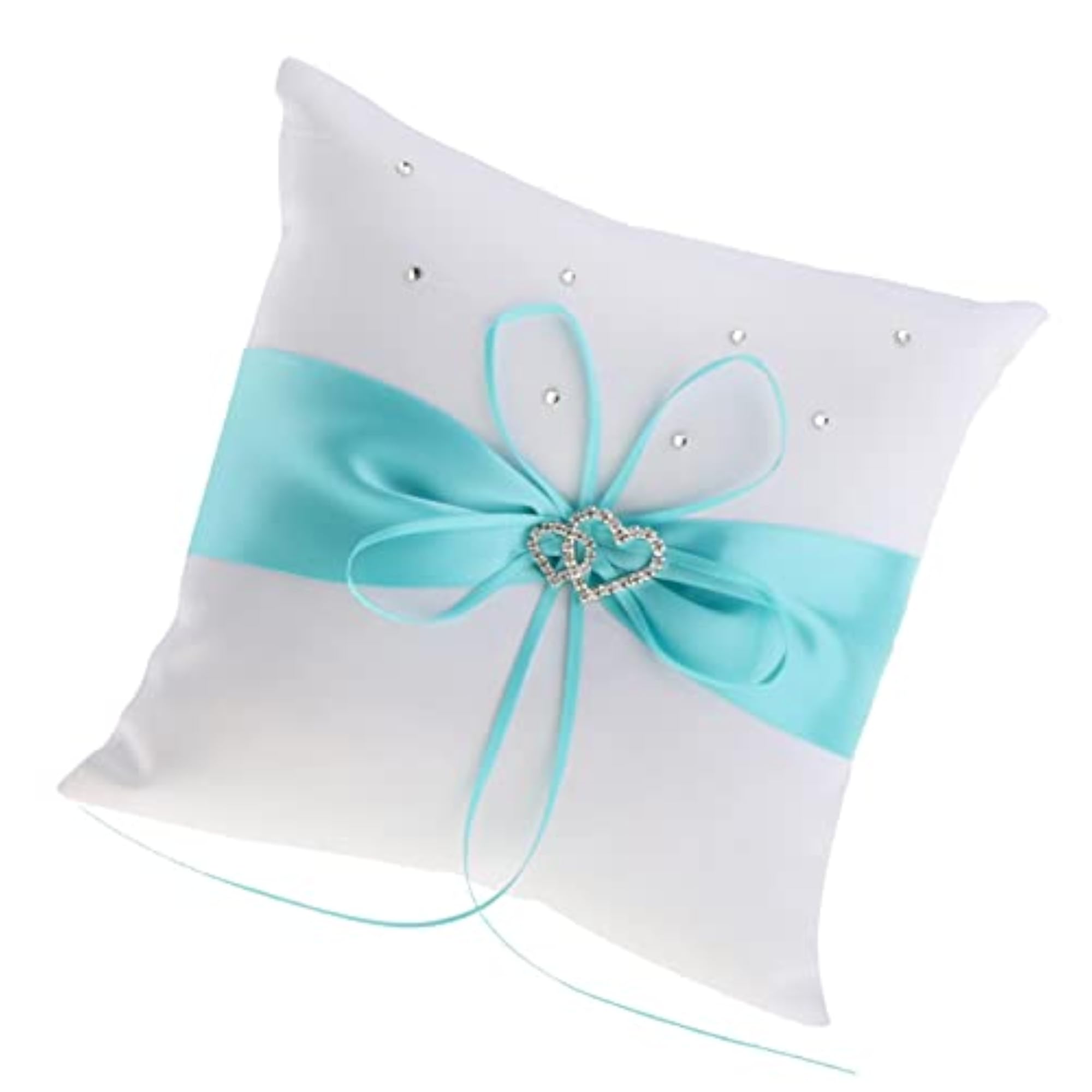 Wedding Ceremony Satin Heart Ring Pillow with Diamond Ribbon