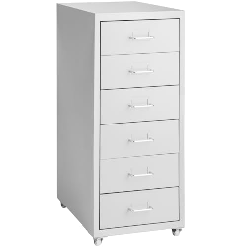 tectake® Caisson Bureau Meuble de Rangement Armoire de Bureau métallique Industriel 41 x 28 x 69 cm Meuble tiroir Rangement avec 6 Tiroirs pour Rangement...