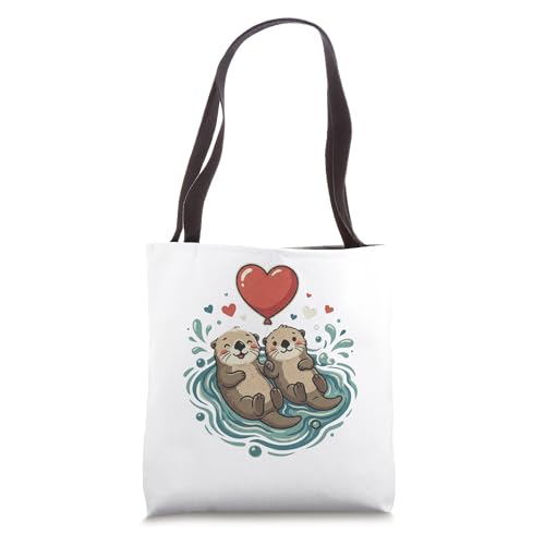 Bolso Tote Love Valentine Cute Otters miniatura 1