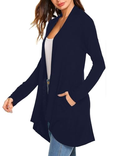 Image of Women's Drape Front Open Cardigan Casual Lightweight Long Sleeve Cardigans Flowy Tops with Pockets