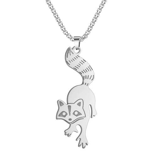 QIAMNI Collar de mapache de acero inoxidable, joyería de moda, oro y plata, lindo dije de animal, collares para mujeres, niñas y hombres, talla única, Acero inoxidable, No es una piedra preciosa