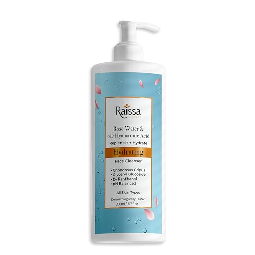 Image of Raissa Hydrating Soap Free Face Wash for Dry and dehydrated skin| Rose Water & 4D Hyaluronic Acid, Chondrus Crispus & D-Panthenol | Men & Women | 200ml