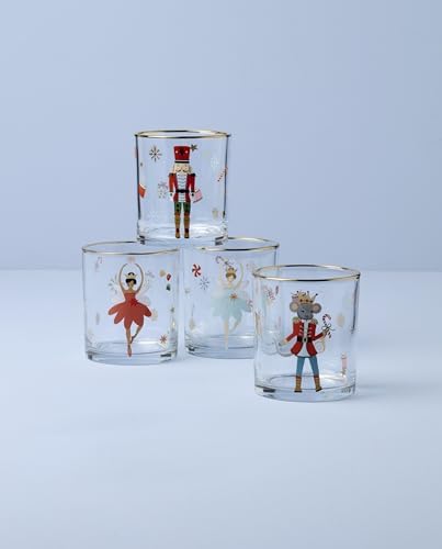 Lenox 898402 Nutcracker Ballet Double Old Fashioned Glasses, Set of 4, Christmas, Cocktail Glass, Holiday Whiskey