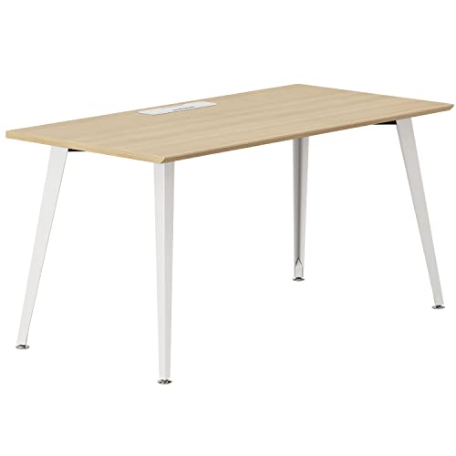 Image of Branch Office Desk, Modern Home Office Desk | Efficient Cable Management and Fast Assembly, Compact Workstation for Home or Apartment, 48 inch Woodgrain Top, White Base