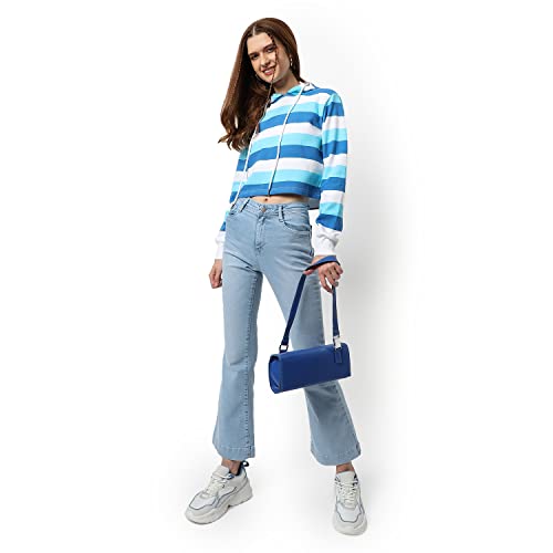 Image of PINACOLADA Women's Double Striped Hoodie with Ribbed Hem for Casual Wear | Hooded Neck | Long Sleeve | Pull On Closure | Cotton Sweatshirt Crafted with Comfort Fit for Everyday Wear