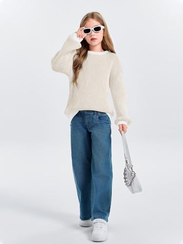 Haloumoning Girls Striped Pullover Sweaters Chenille Crew Neck Cable Knit Tops 5-14 Years3