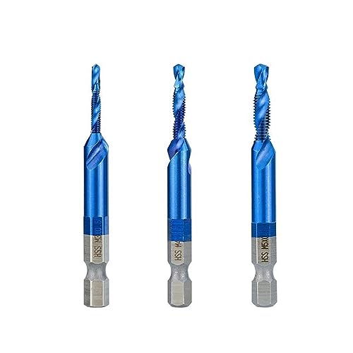 6pcs HSS Thread Tap Set M3 M4 M5 M6 M8 M10 - Precision Screw Machine Taps with Center Punch, Durable Nanos Blue Coated Tap Drill Bits for Metal & Wood, Ideal for DIY & Professionals