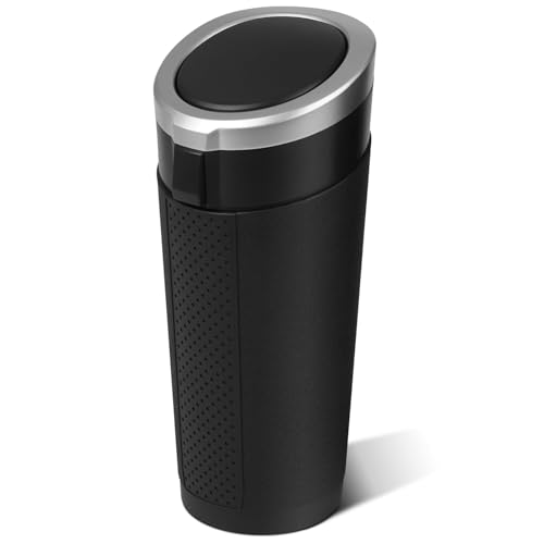 Image of Soko Premium Car Bin Mini Car Trash Can With Lid, Small Portable Garbage Plastic Bin, Car Accessories, Leakproof Vehicle Cup Holder Waste Storage For Car, Home, Press-Top & Flip-Top Lid - Silver