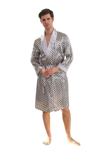 Men's Large Silk Satin Kimono Robe with Shorts Nightgown Pajamas Bathrobes Lightweight Long Sleeve Sleepwear Set