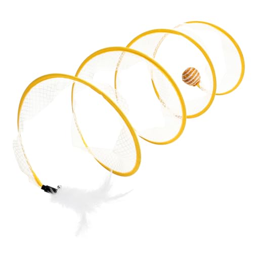 KESYOO Foldable Cat Tunnel Interactive Shaped Cat Plaything with Ball and Feather Durable Mesh for Kittens and Cats Indoor Fun