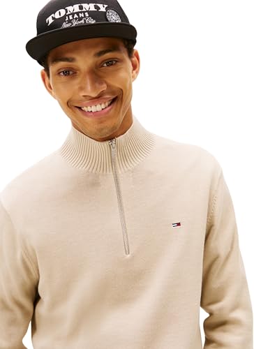 Tommy Jeans Herren Pullover mit Reißverschluss Light mit Stehkragen, Beige (Gulf Sand), S – Ansicht 4