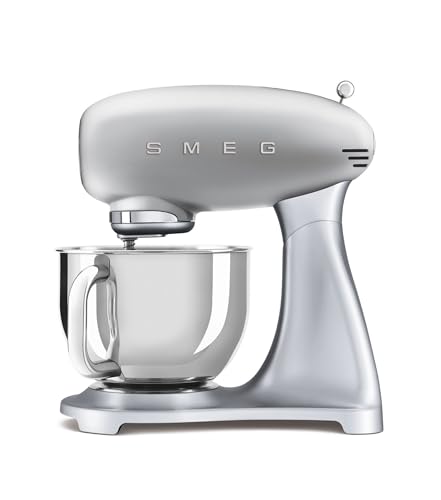 Smeg, SMF02SVEU Küchenmaschine, 10 Geschwindigkeitsstufen, Planetenrührwerk, Sicherheitsabschaltung, 2 Rührbesen, Kugelgriff aus Edelstahl, 800 W, Silber
