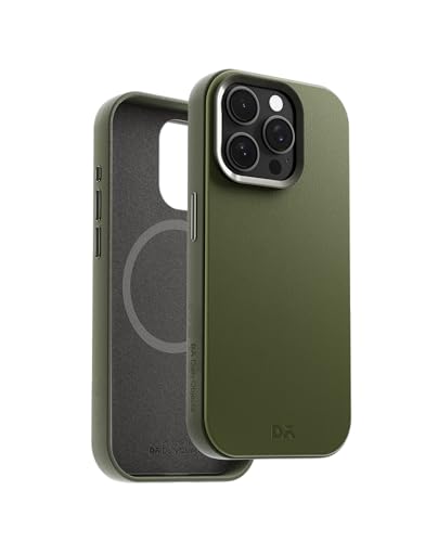 Image of DailyObjects Leatherite Case for iPhone 14 Pro Compatible with MagSafe Wireless Charging | Green-Olive Hybrid Magnetic Back Cover