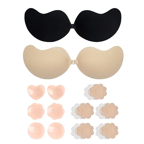 2 Pares De Sujetadores Adhesivos con 8 Pares De Cubiertas para Pezones, Sujetador Invisible, Sujetador Sin Tirantes De Silicona, Reutilizable, Adecuado para Vestidos De Noche Y Ropa Sin Espalda