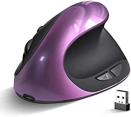 Woddlffy Ergonomic Mouse Wireless,Rechargeable Vertical Mouse Right Handed Small Mouse with 6 Buttons 3 Adjustable 800/1200/1600 DPI for Laptop,Desktop,PC, MacBook（Purple