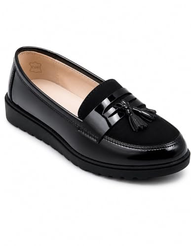Mocassins Vernis Femme Semelle compensée Confort intérieur Cuir & Pampille Noir, 37 EU