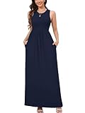 Picture of DEARCASE Women's Sleeveless Maxi Dress Casual Plain Loose Summer Vacation Beach Long Dresses with Pockets Navy Blue Medium