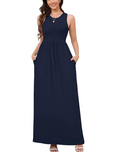 Image of DEARCASE Women's Sleeveless Maxi Dress Casual Plain Loose Summer Vacation Beach Long Dresses with Pockets