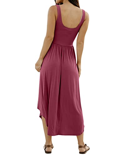 Image of Langwyqu Womens 2026 Summer Sleeveless Tank Dress Empire Waist Asymmetrical Flowy Casual Maxi Dresses