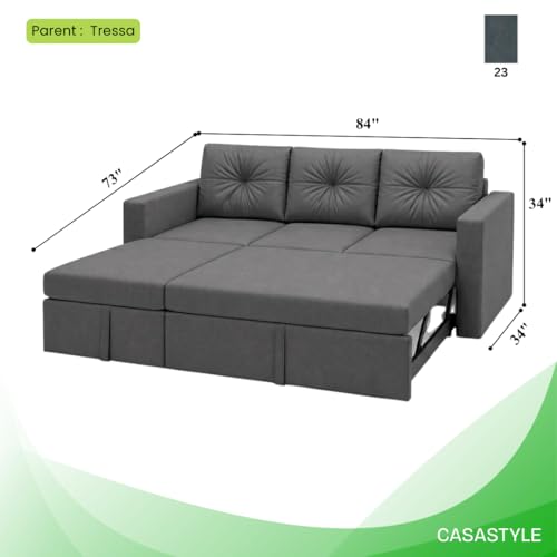 Image of FURNY Tira 4 Seater LHS Lounger Sofa Cum Bed (Dark Gray) with Pull-Out Function | Luxury Velvet Suede Finish | Durable Comfort | Ideal for Living Room