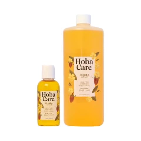 HobaCare Jojoba Oil - 4.22 fl oz + 32 fl oz 100% Pure Jojoba Oil, Unrefined Cold Pressed Moisturizing Body Oil for Dry Skin, Natural Hair & Beard Oil for Men, Women & Kids (125 ml + 946 ml) Cover