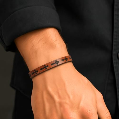 Image of THE MEN THING Leather Bracelet for Men - American Style Genuine Leather Multi-Layer Braided Bracelet with 100% Stainless Steel Magnetic Buckle for Men & Boys (8 inch)