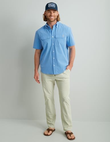 HUK Mens Back Draft Solid Short Sleeve Button Down Shirt, Vented Fishing Shirt for Men, Marolina Blue, Small - image 2