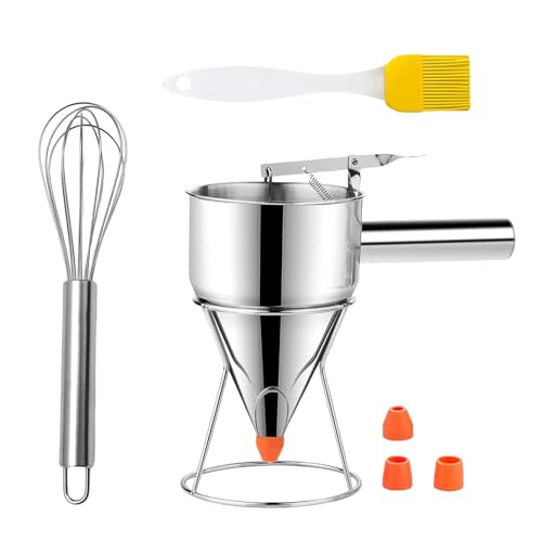 Panqueques Y Gofres De La Herramienta Dispensador De Masa De Acero Inoxidable Equipado Con Práctico Soporte Y Fácil Limpieza