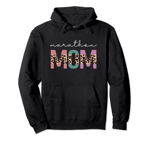 Marathon Mom Funny Women Marathoner Runner Mamma Regalo Leopardo Felpa con Cappuccio