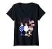 Mujer Pastor australiano 4 de julio Rojo Blanco Azul Copas de vino Camiseta Cuello V