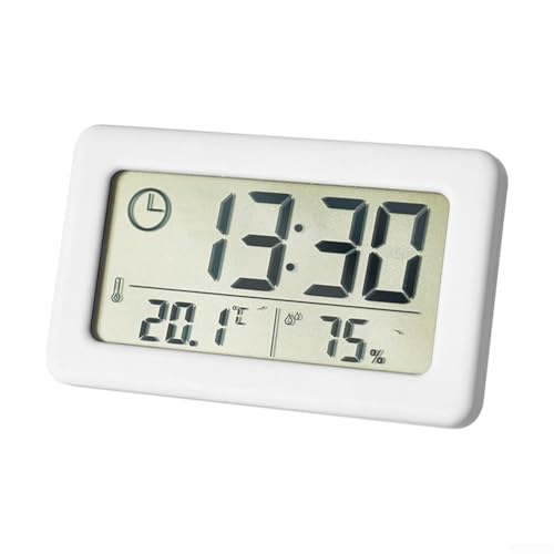 Rehoetom Thermomètre hygromètre numérique avec horloge, intérieur et humidité, écran LCD pour la maison, le bureau, la salle de bain, blanc (noir)