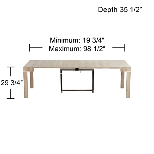 55 Downing Street Farmhouse Rustic Distressed Natural Wood Rectangular Dining Table 29 3/4" X 35 1/2" Gray Aluminum 4-Leaf Extension For Living Room Bedroom Dining Room Entryway House Home #TOP3