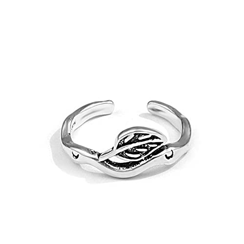 Bague en argent S925 ajustable style feuille rétro chic pour femme