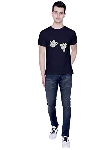 Image of CreativiT Graphic Printed T-Shirt for Unisex Love Birds Tshirt | Casual Half Sleeve Round Neck T-Shirt | 100% Cotton | D00585-41