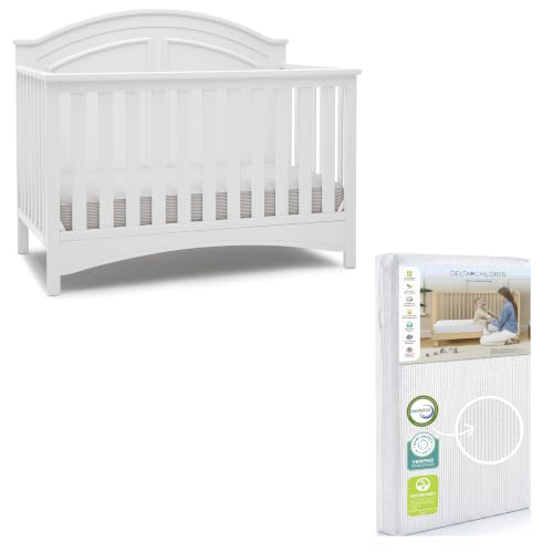 Image of Delta Children Perry 6-in-1 Convertible Crib & Mattress, Bianca White
