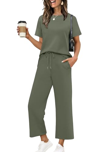 Image of XIEERDUO Women's Side Slit Lounge Sets 2026 Fashion 2 Piece Travel Outfits Cozy Loungewear Wide Leg Tracksuits S-3XL