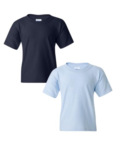 Gildan Youth Heavy Cotton T-Shirt, Style G5000B, 2-Pack MED-Navy-LightBlue