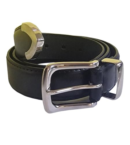 JOESEPH Bonded Leather Metal Tip End Belt For Men in Black - 3.5 cm Width, 32-42 Inch