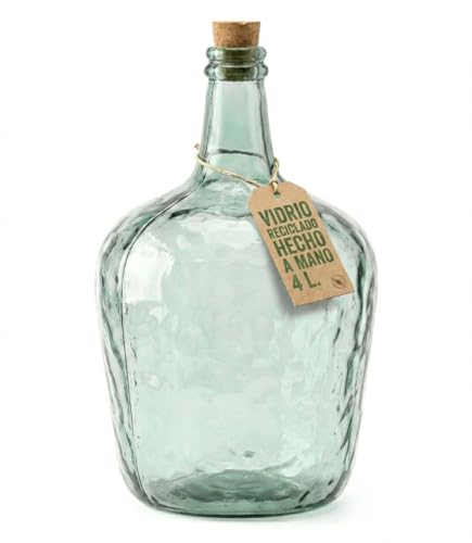 Garrafa Vidrio Reciclado Transparente Decoración Vintage Botella Cristal Damajuana Grande Sin Tapón Para Agua Vino Licor Manualidades Eventos Rústicos Ambientación Hogar Oficina (4L)